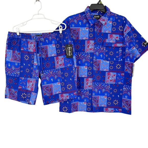 NWT Dogg Supply By Snoop Dogg Mens Set Blue Stretch Woven Shirt & Shorts Size XL - Picture 3 of 16